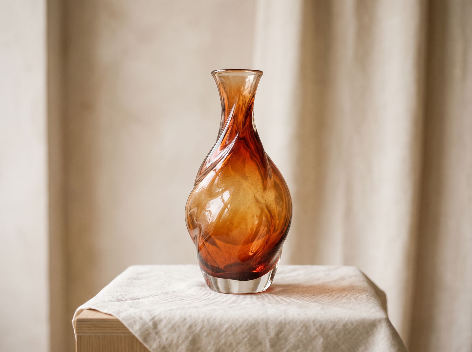 Twisted amber bud vase