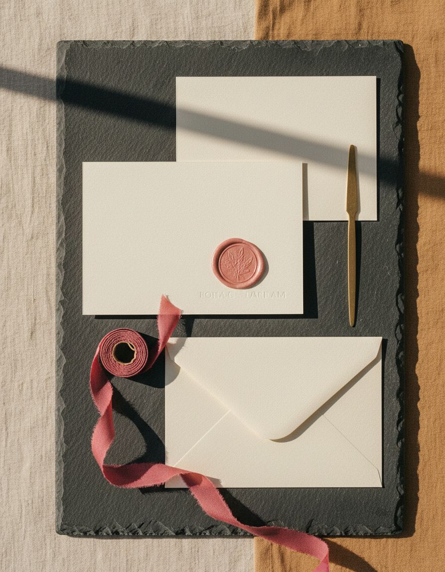 Maison Ardoise — letterpress stationery with dusty pink wax seal