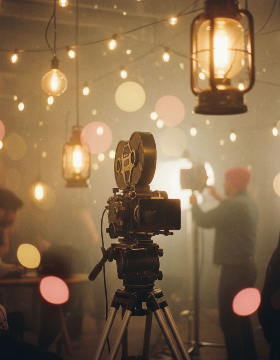 Celeste Brand Film — cinema camera amid warm bokeh