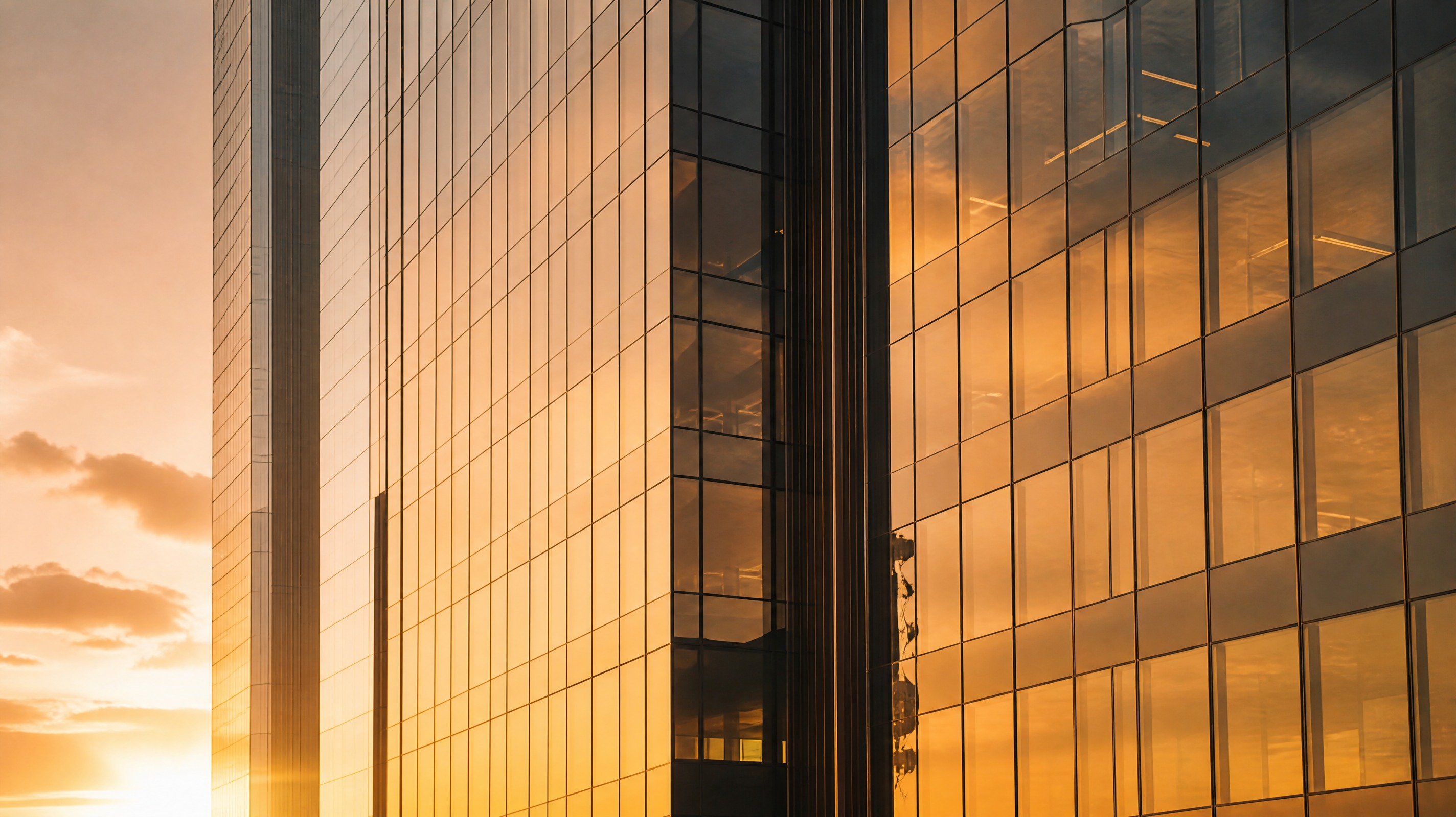 Glass facade at golden hour