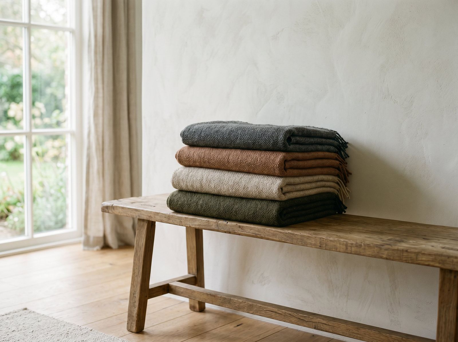 Stack of folded wool throws