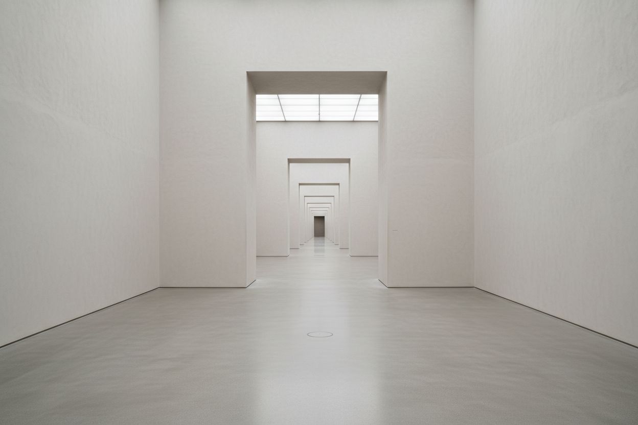The enfilade of the Sightline Museum — aligned doorways receding into the light