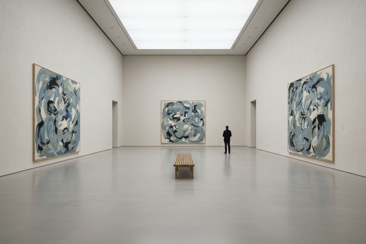 Slow Water — exhibition view, three large paintings by Marit Eklund