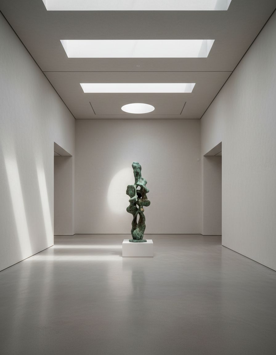 Tidal Form III — verdigris bronze by Ingrid Halvorsen, under the oculus