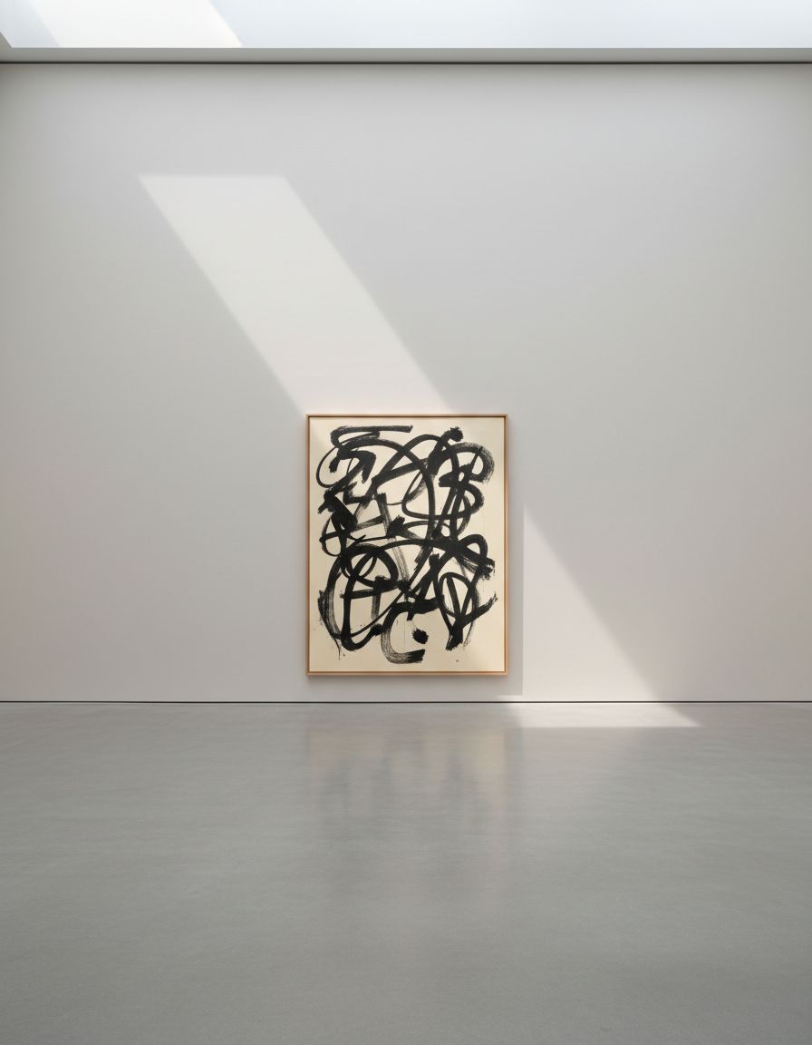 Untitled (Loop) — black calligraphic strokes on ivory ground