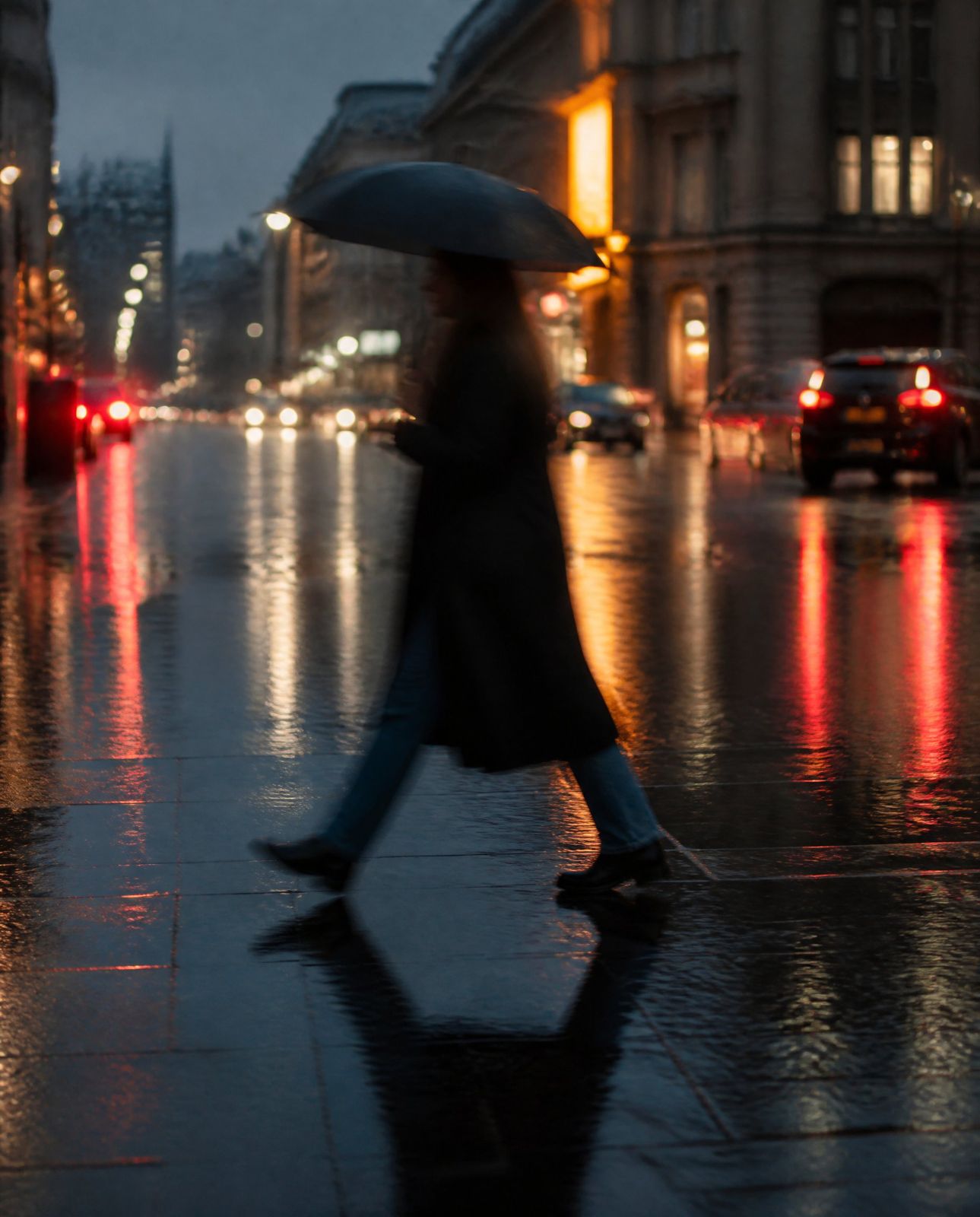 Rainy street at dusk