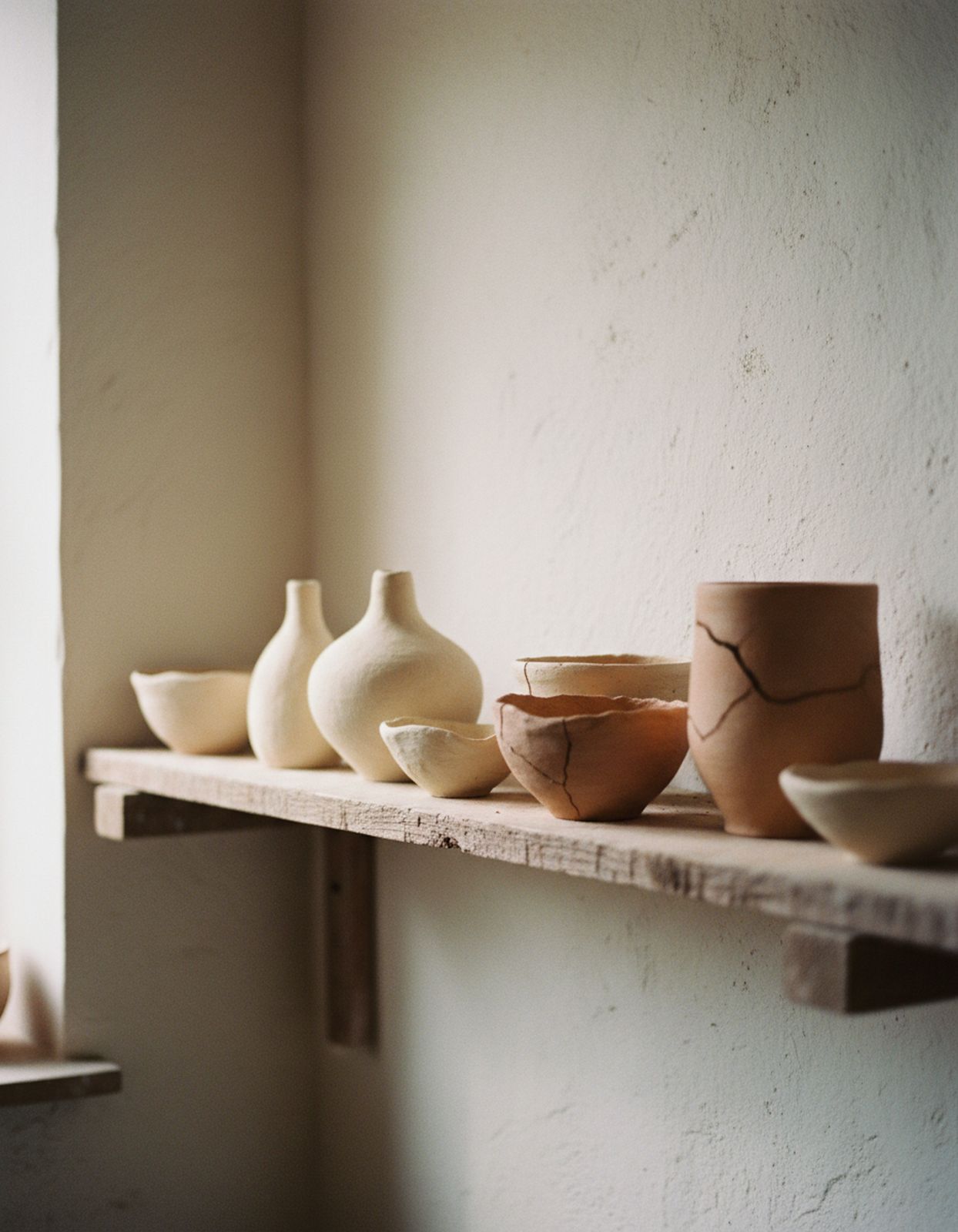 Drying vessels on the studio shelf